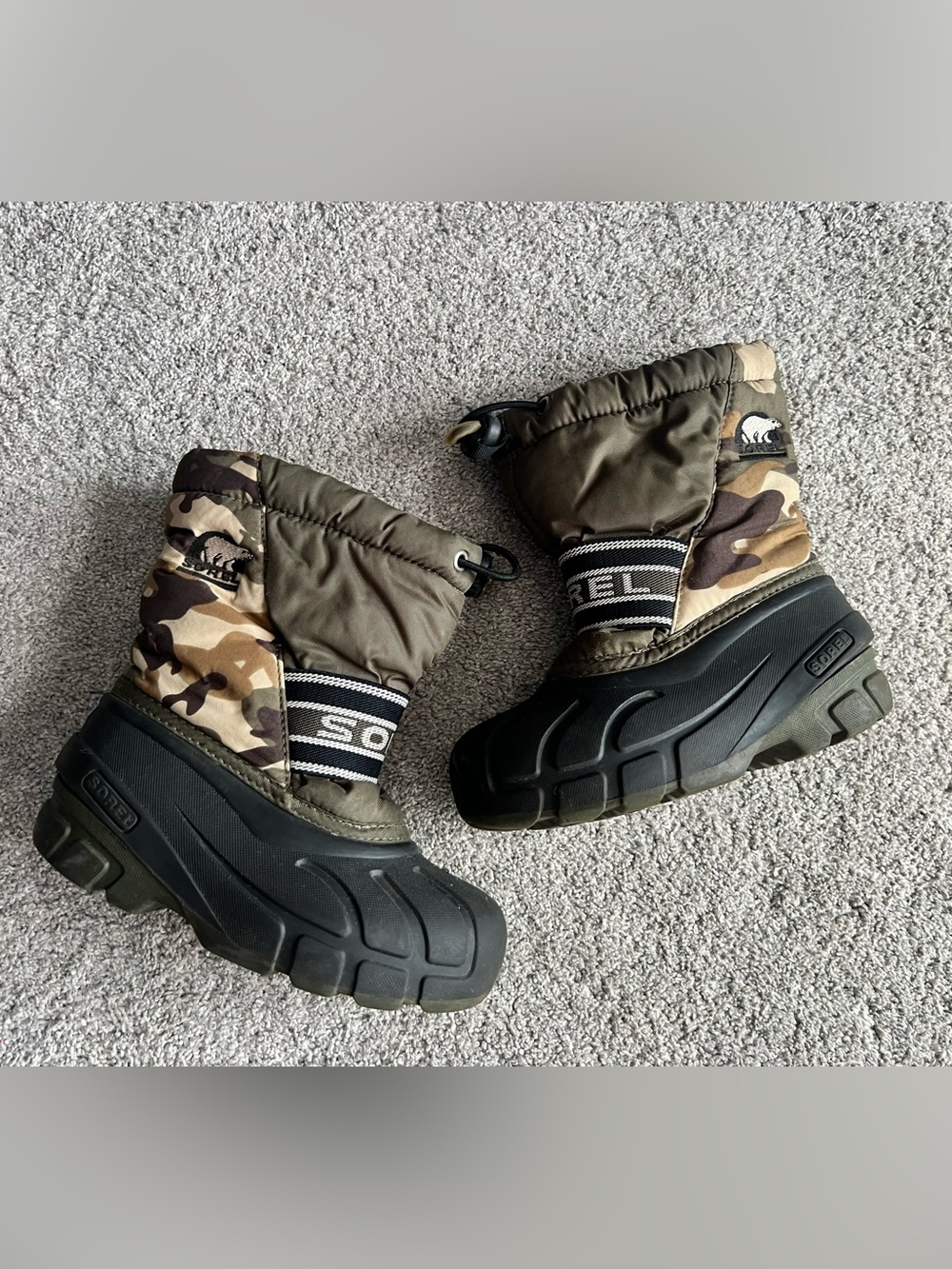 Sorel Snow Commander Camo Boys Kids Size 11 Winter Pull On Lined Boots